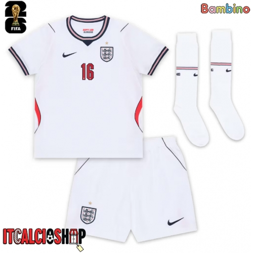 Inghilterra Kobbie Mainoo #16 Prima Maglia Bambino Mondiali 2026 Manica Corta (+ Pantaloni corti)
